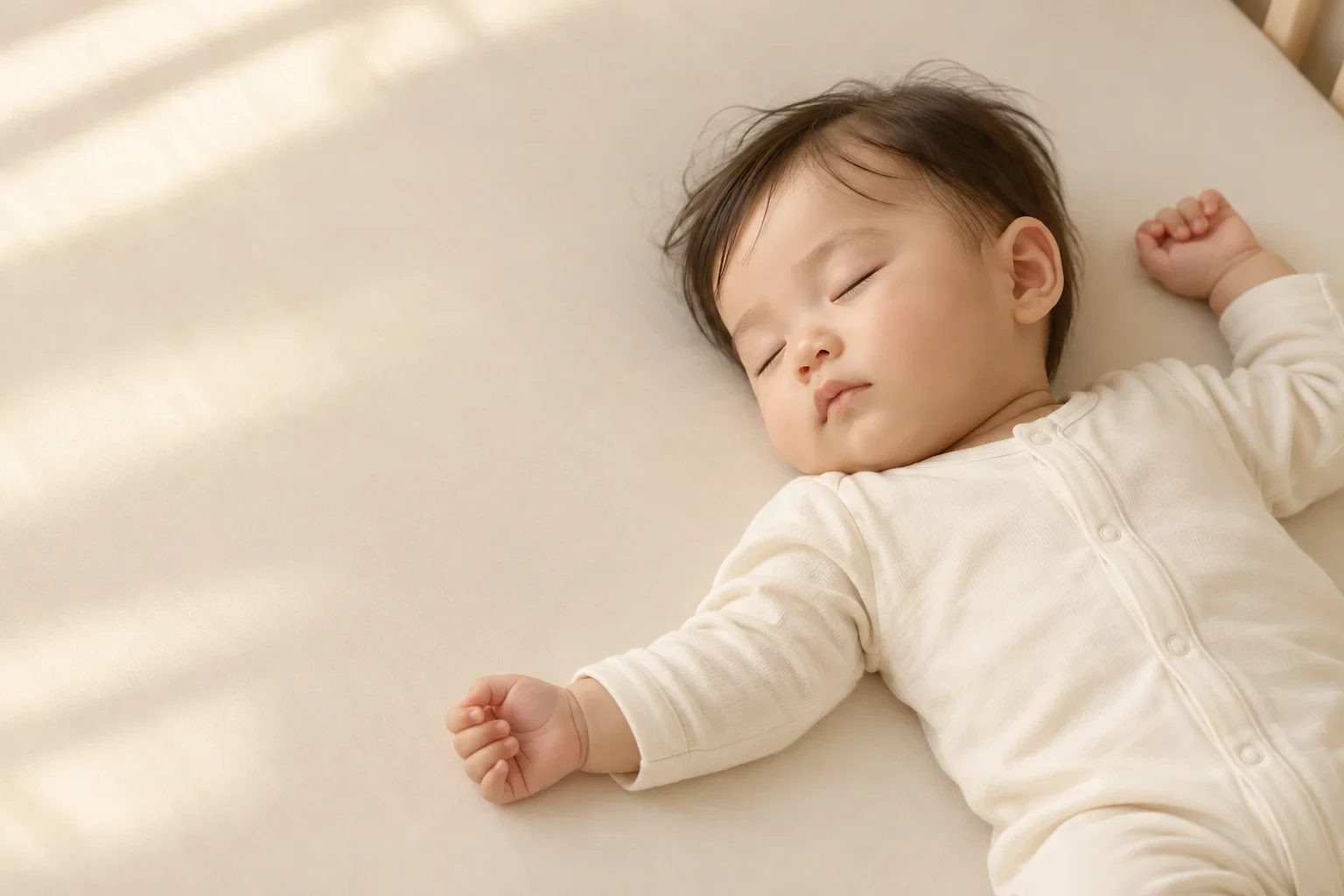 A little one sleeping peacefully in warm sunlight